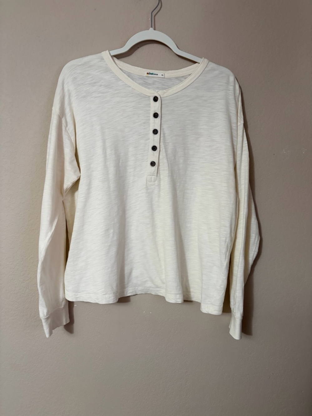 Marine Layer Cream Henley Top with Button Placket